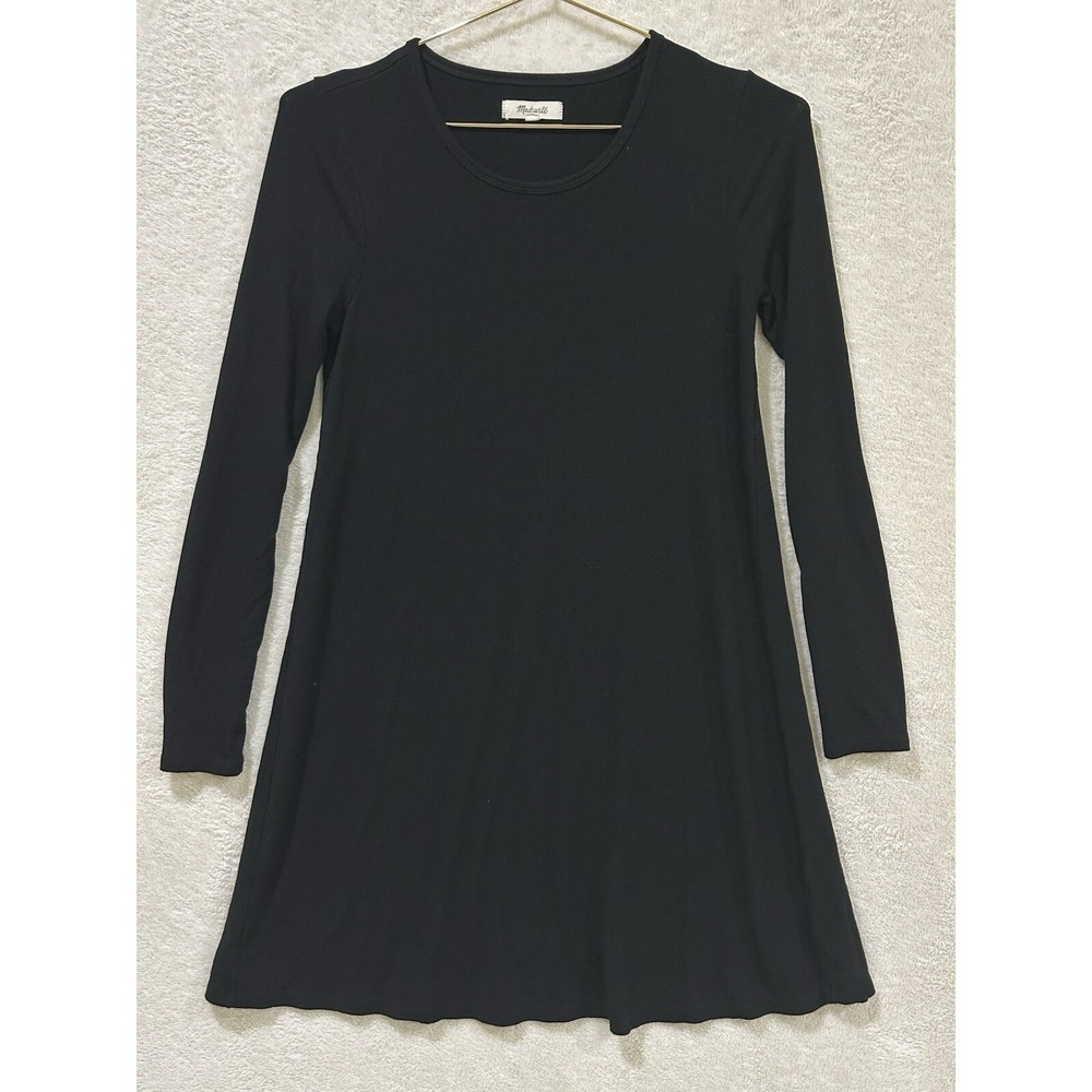 Madewell Women's XS Shift Dress Long Sleeve T-Shirt Swingy Tee Black Minimalist